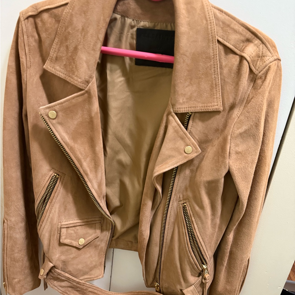All Saints Tan Leather Motorcycle Jacket